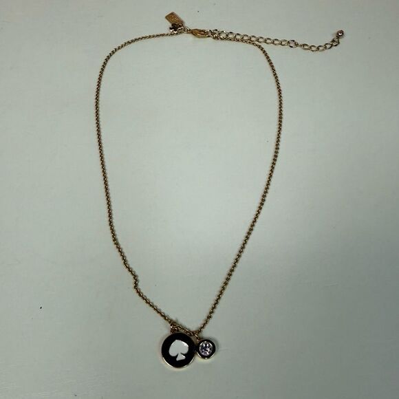 Kate Spade White & Gold Spot The Spade Pendant Necklace - Picture 3 of 7